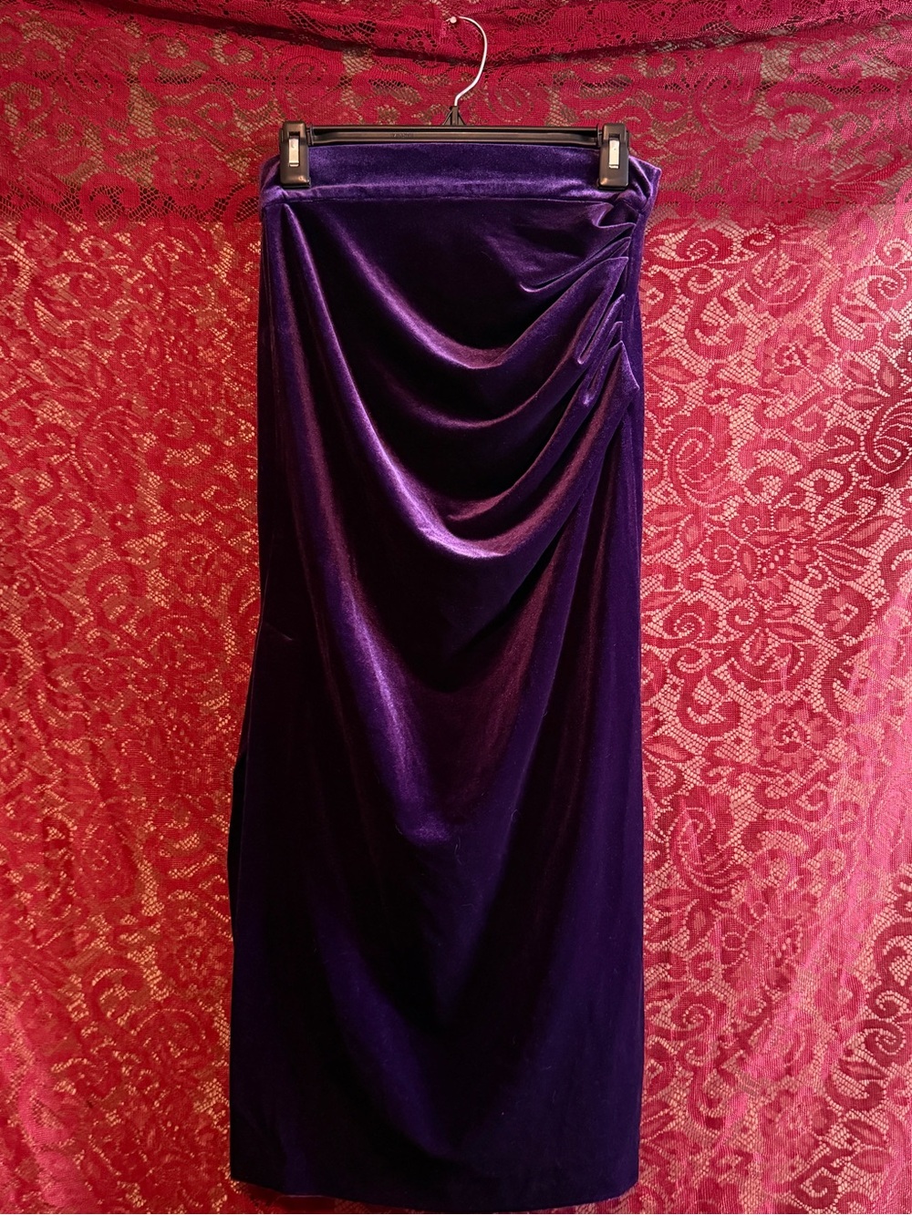ZARA Purple Velvet Ruched Midi Skirt - Size Small | Romantic Dark Luxe
